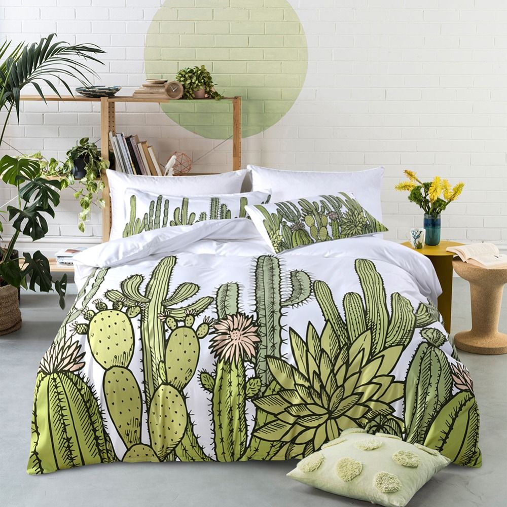 Cactus Print Bedding Set Twin Queen King Size Duvet Cover Cactus Print Bedding Set Twin Queen King Size Duvet Cover Microfiber Fabric Bedspread Single Double Bed Linen Home Textiles Sports French