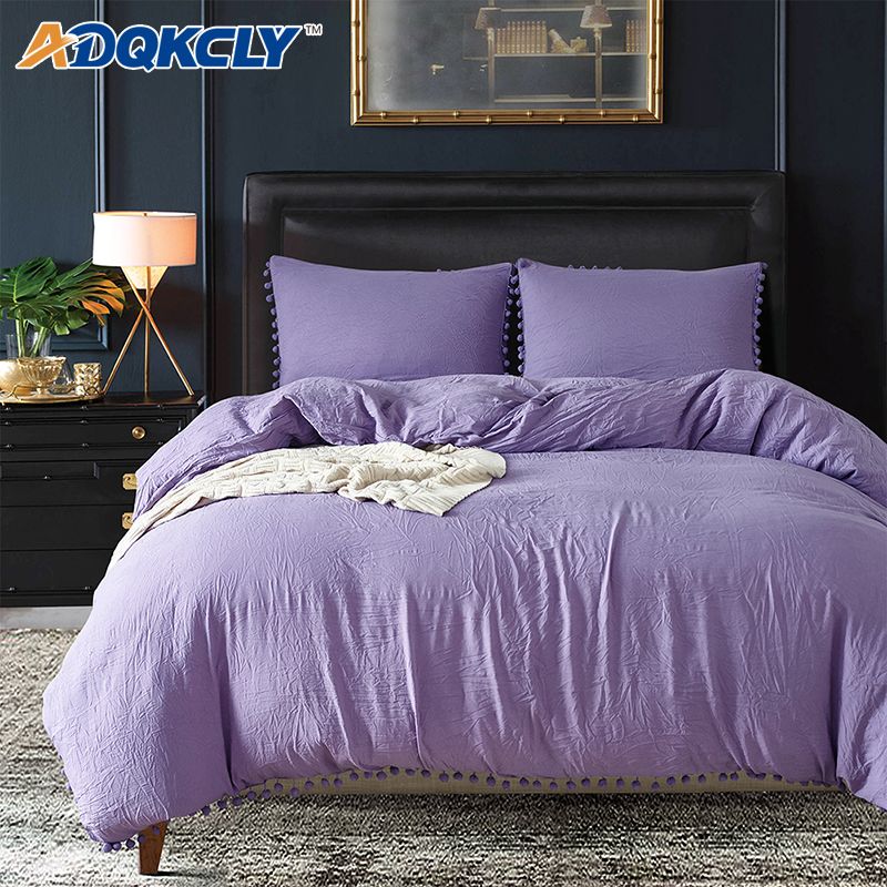 Adqkcly Purple Duvet Cover Set Plain Dyed With Wash Cotton Adqkcly Purple Duvet Cover Set Plain Dyed With Wash Cotton Quilt Pillowcase Size For Twin Queen King 2 Comforter Sets On Full