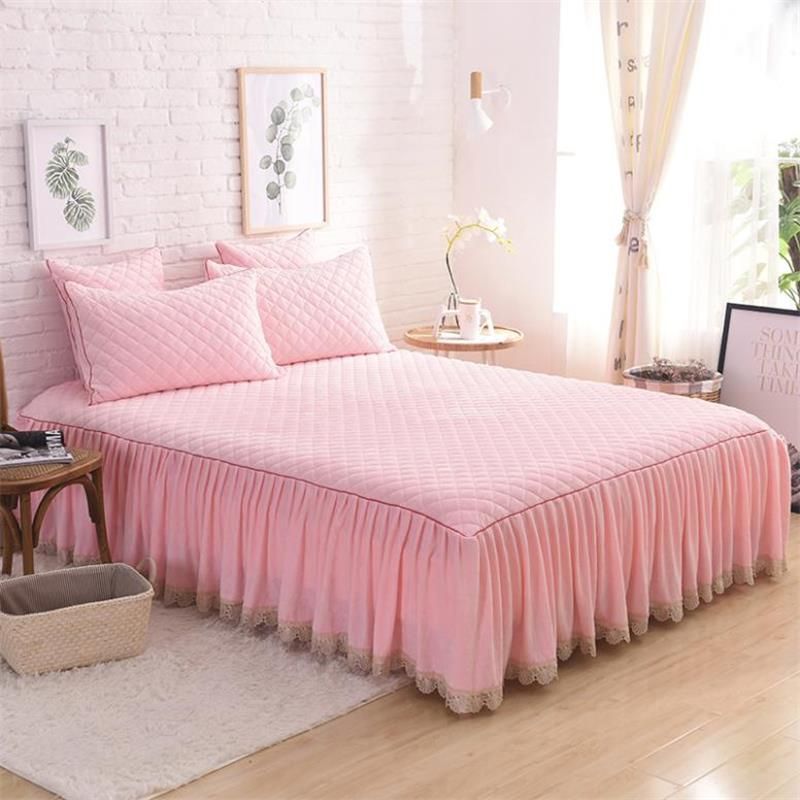 Thick Fleece Warm Bed Skirt Pink Purple Brown Grey Bedding Set Twin Thick Fleece Warm Bed Skirt Pink Purple Brown Grey Bedding Set Twin Queen King Size Bedspread Pillowcases 120 150 160x200cm Ruffles Crib Dust Ruffle
