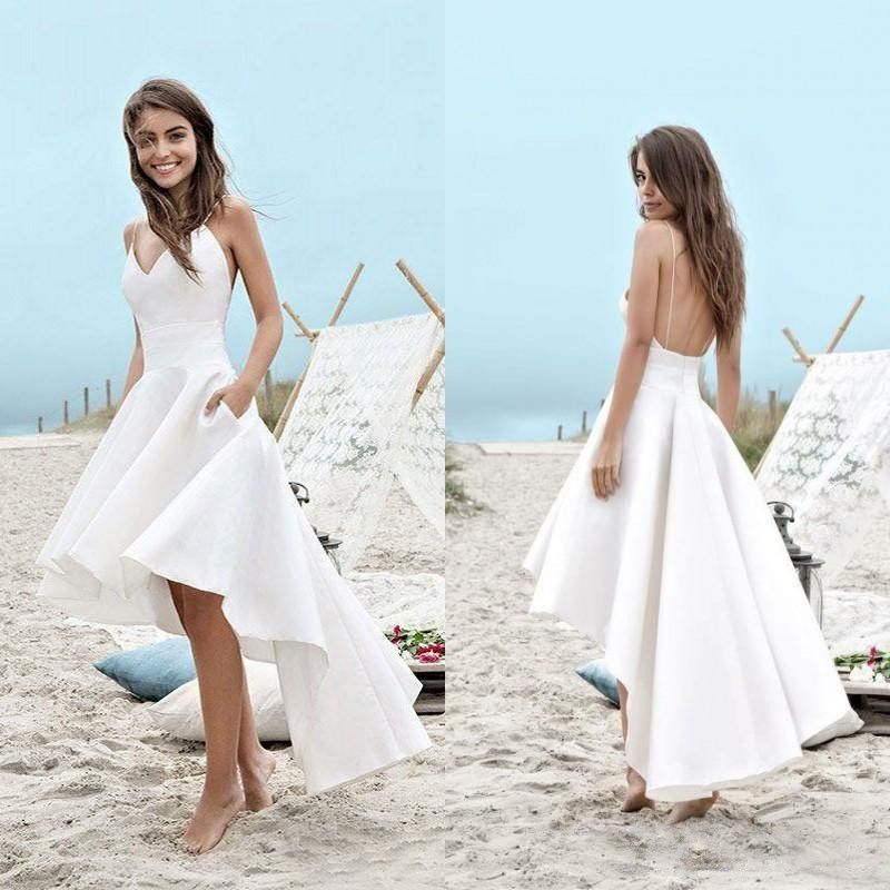 Discount Simple Summer Beach Wedding Dresses Spaghetti Straps A Line