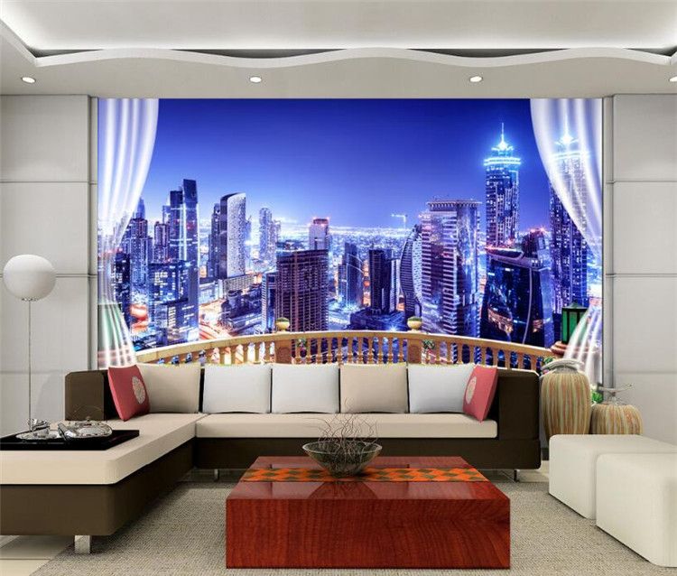 Compra Fondo De Pantalla 3D Ciudad Edificio Noche Paisaje Foto Mural De