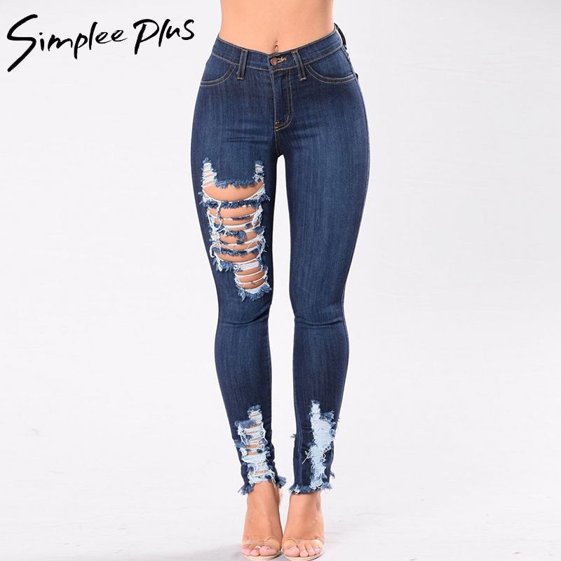 Hosen Frauen Kleidung & Zubehör Sexy Frauen Zerstört Zerrissene Distressed Dünne Jeanshosen Boyfriend-jeans Hosen Plus Größe Hohe Taille Jeans Frau Bleistift Hosen
