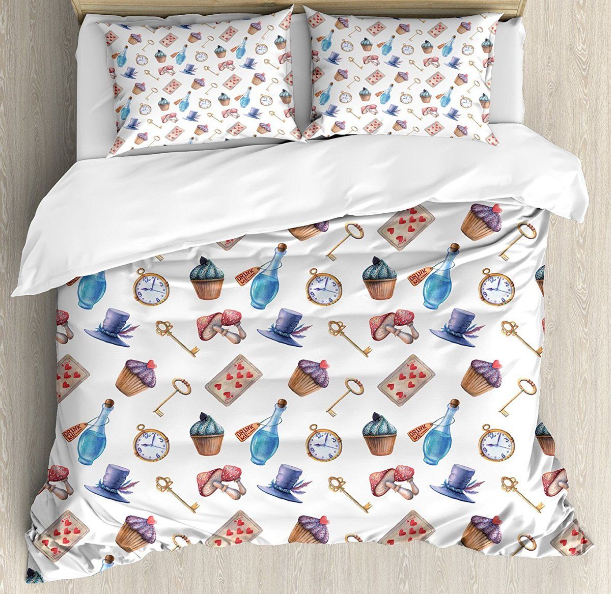 Alice In Wonderland Duvet Cover Set Cupcakes Mushrooms And Bottles Alice In Wonderland Duvet Cover Set Cupcakes Mushrooms And Bottles Hanging Sky Magical Dessert Print Bedding Sets Full Comforter Queen