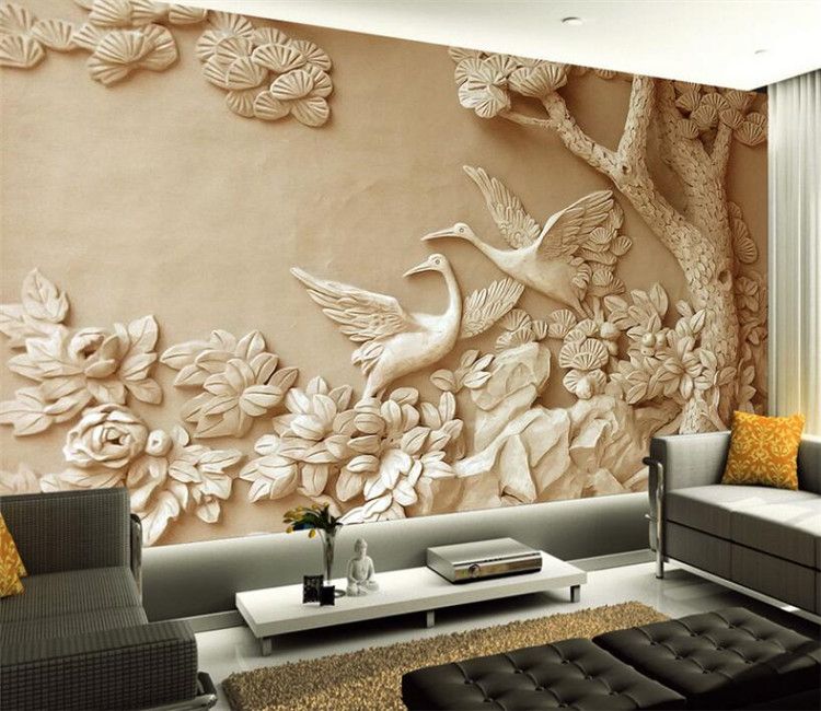 Acquista in rilievo uccello albero fiore murale soggiorno ... Murales parete casa
