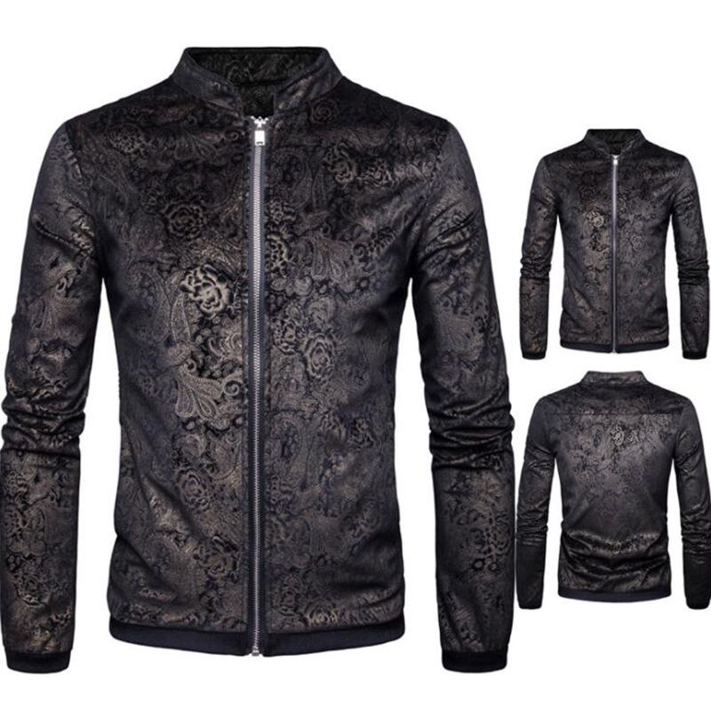 New Design Gold Velvet Embossed Jackets Men Brand Casual Sweater Cardigan Coat Stand Collar Zipper S Jacket Winter Outwear Cbj Black Leather