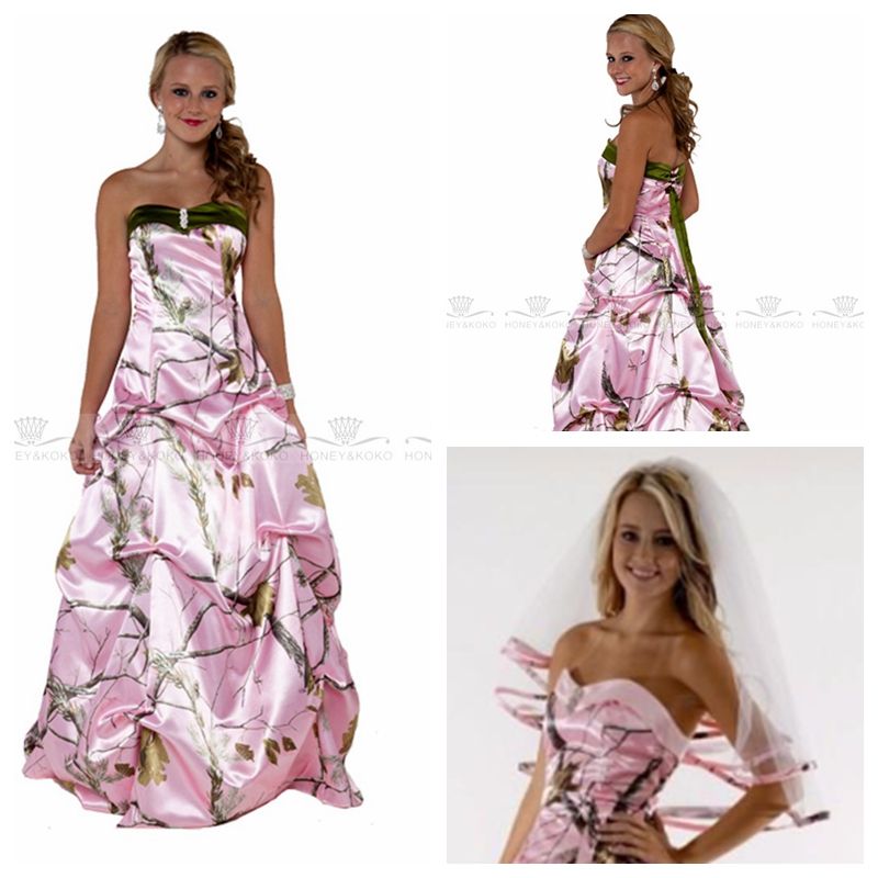 Discount Beautiful Pink Real Tree Camo Wedding Dresses