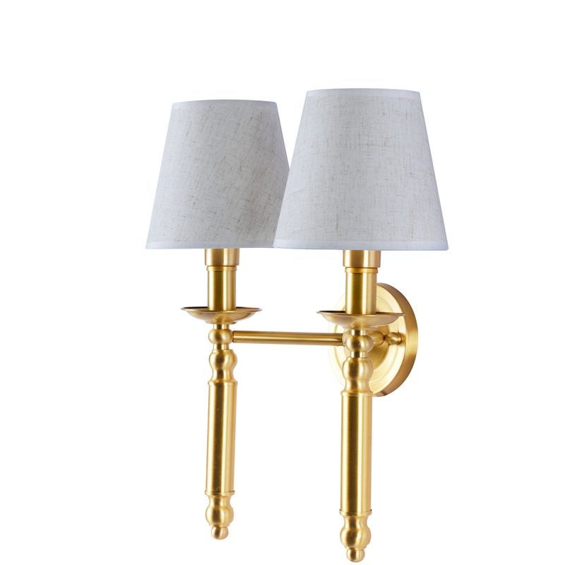 Bjornled America Wall Sconce Copper Lamp 2 Arm Fabric Shade Light Living Room Restaurant Cafe Bedroom Hotel E14 Led