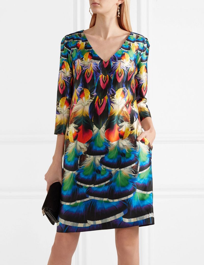 peacock print dress