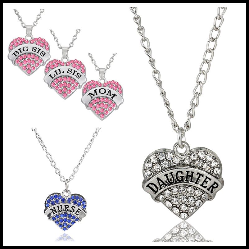 Whole Bulk 45 Styles Mom Grandma Hope Heart Pendants Familial Whole Bulk 45 Styles Mom Grandma Hope Heart Pendants Familial Affection Necklaces Chokers Jewelry With 50cm Chain Pendant Necklace Diamond