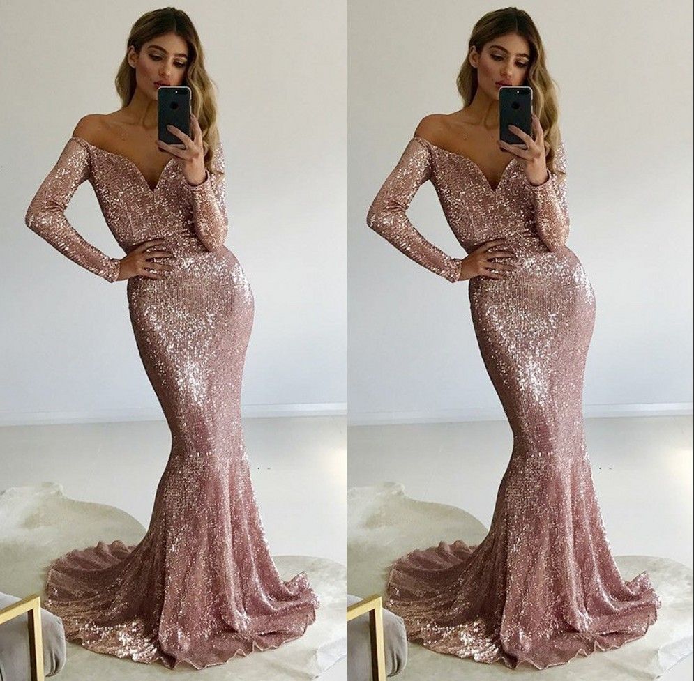Long sleeve rose gold party dress