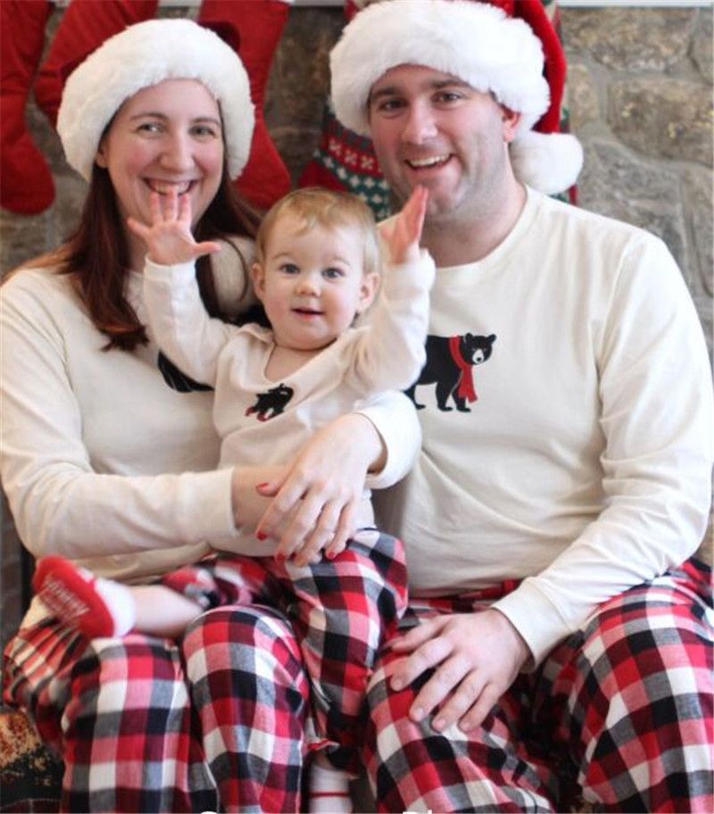 Christmas Plaid Pajamas Family Matching Outfit Cartoon Bear Pullover Christmas Plaid Pajamas Family Matching Outfit Cartoon Bear Pullover Top + Striped Grid Pants Kids Adult Xmas Sleepwear Bedgown Clothes Coordinated Family ... - Christmas Plaid Pajamas Family Matching Outfit Cartoon Bear Pullover