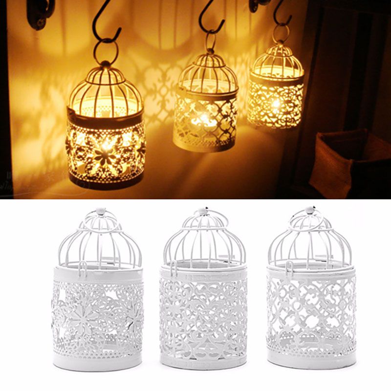 3 Designs Metal White Hollow Candle Holder Tealight Candlestick Hanging