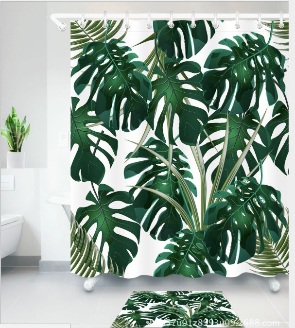 3d Green Leaves Shower Curtain Waterproof Polyester Fabric