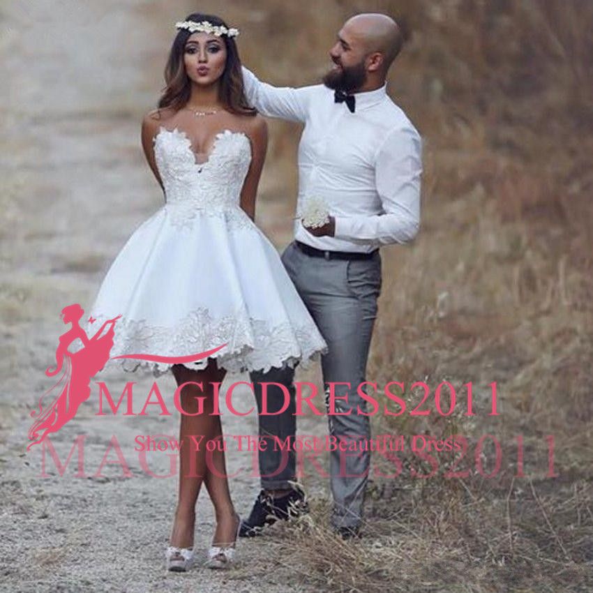 Discount 2018 Sweetheart Short Casual Beach Lace Wedding Dress New A