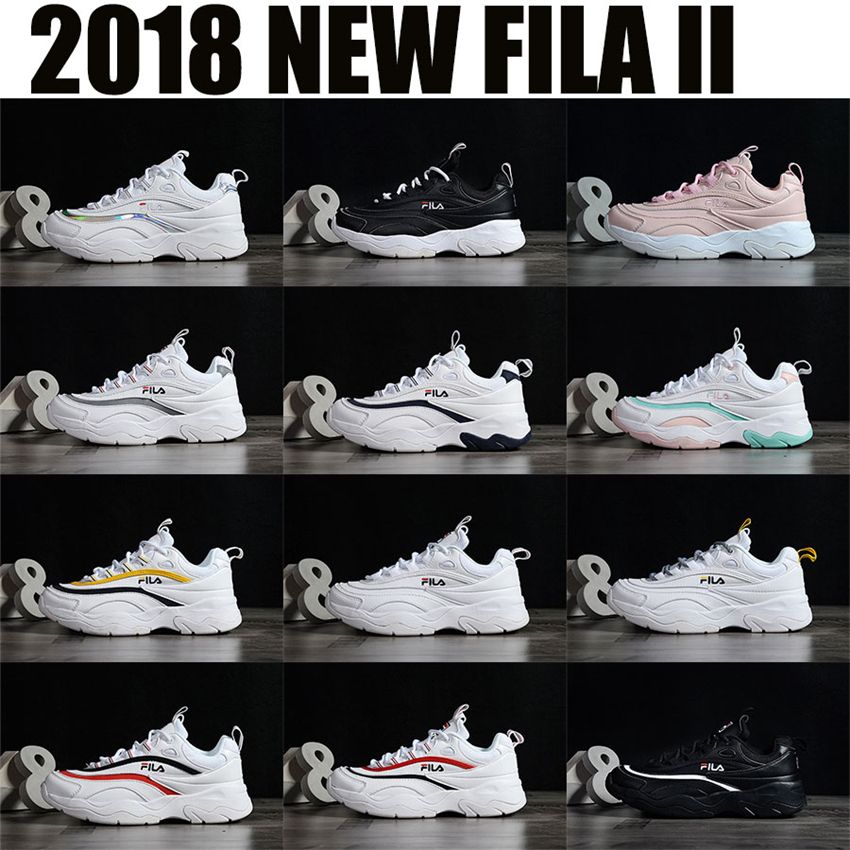 Acheter 2018 Nouveau Blanc Chaussures Fila Femmes Hommes Bas Destroier2 Décontracté Marche Mode Extérieure Intérieure Printemps Été PerturbateurII2 Top