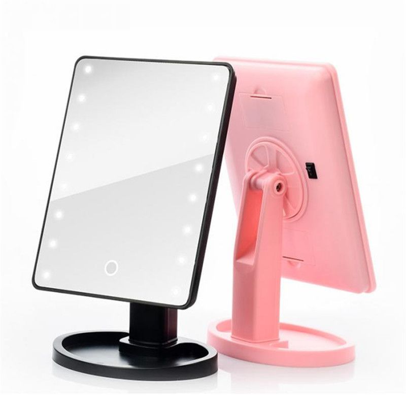 Led Makeup Mirror 16 Lights Lighted Vanity Cosmetics Desktop Portable Compact Travel Storage 360 Degree Rotation Large Mirrors Brass