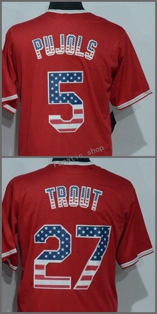 2019 5 Albert Pujols 27 Mike Trout Jersey Red USA Flag Fashion Cool