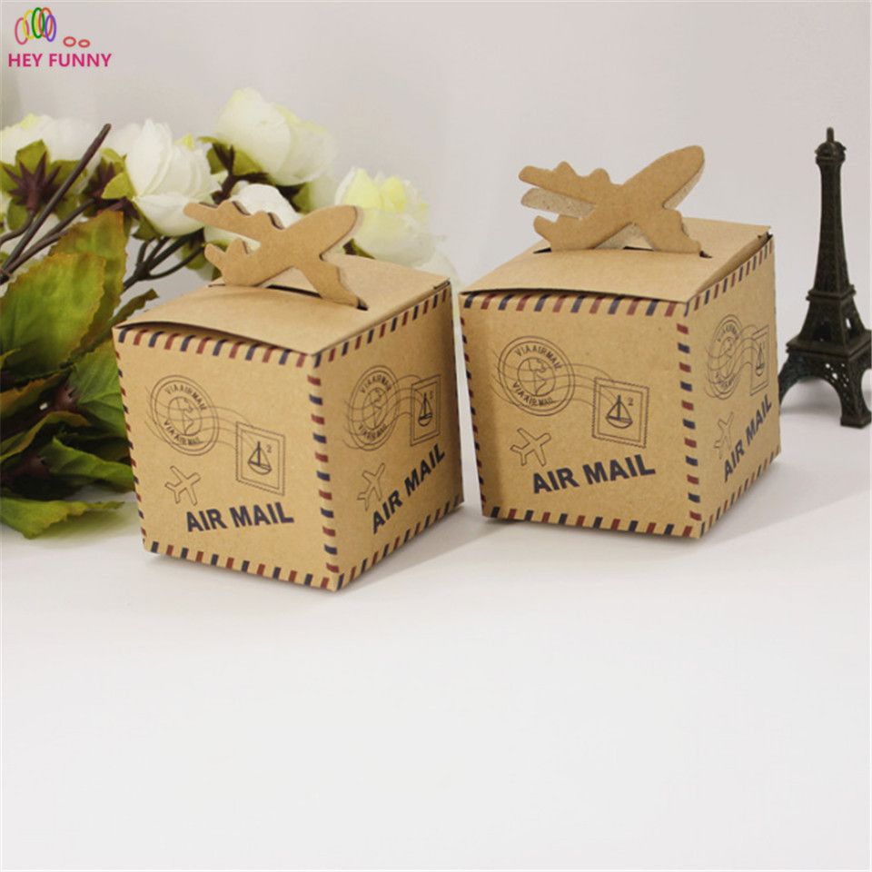 Hey Funny Kraft Paper Airplane Candy Box Wedding Travel Theme