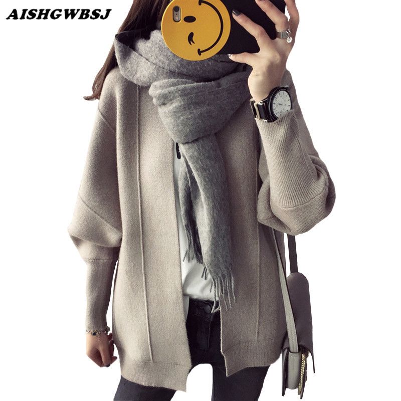 Nuevo Cuello Solid Aishgwbsj V Loose Compre Mujeres Suéter Cardigan g7B6Rqcf