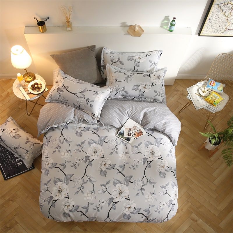 Past Gray White Flower Fabric Bedding Queen King Size Duvet Past Gray White Flower Fabric Bedding Queen King Size Duvet Cover Set Plant Flowers Reactive Print Soft For Home Comforter Sets