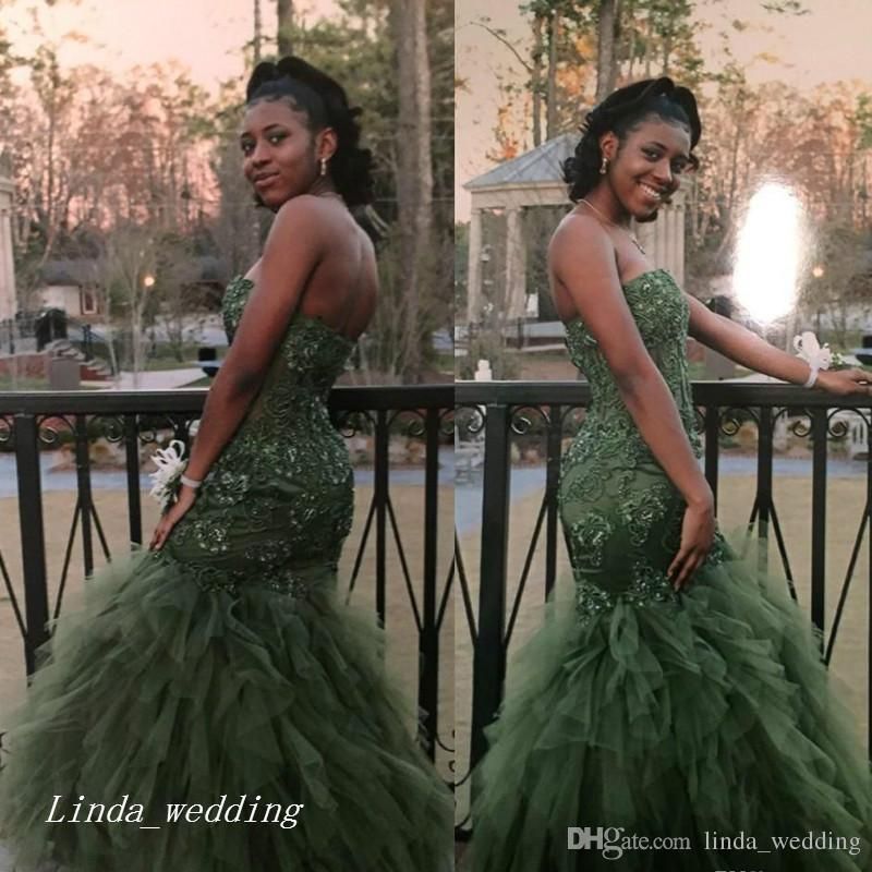 Dark Olive Green Strapless Long Prom Dress