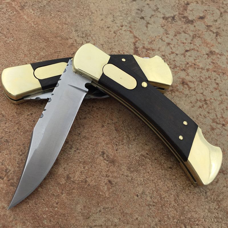 Highend BK 110 Knife Single Action Back Serrated Brass+wood Handle A07 A161 A162 A163 V 616