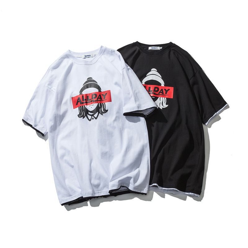 Men //women couple loose big V-print Cotton short-sleeved T-shirt round neck top