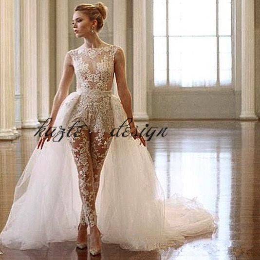 discount ines di santo lace jumpsuit wedding dresses with detachable