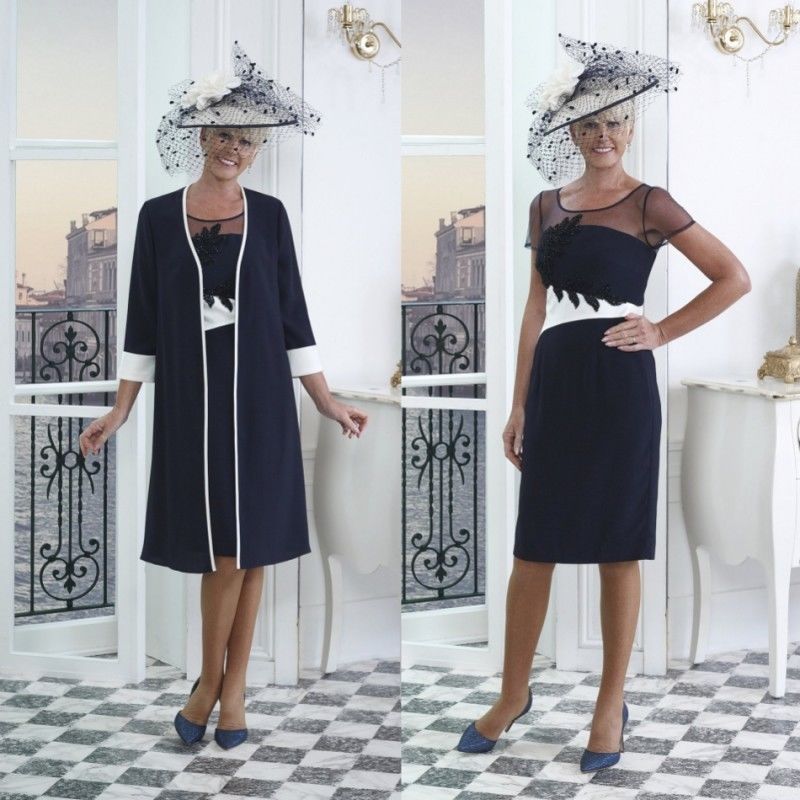 Navy Blue Tea Length Wedding Mother Of The Bride Dress ...