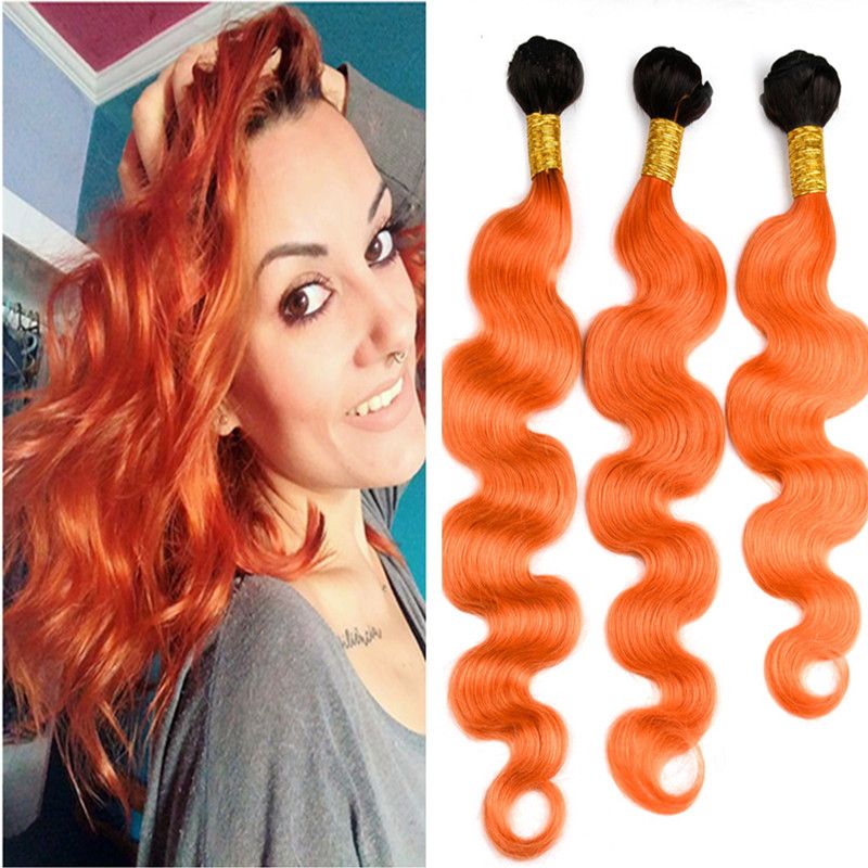Dark Roots Two Color 1b Orange Color Hair Extension 10 30 Inch