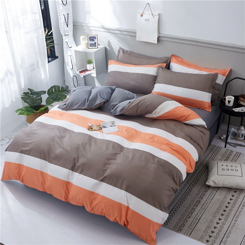 Luxury Fashion Bedding Sets Brown Orange White Stripes Duvet Cover Luxury Fashion Bedding Sets Brown Orange White Stripes Duvet Cover Business Bed Sheet Twin Full Queen King Size Bedclothes Comforter Navy Blue