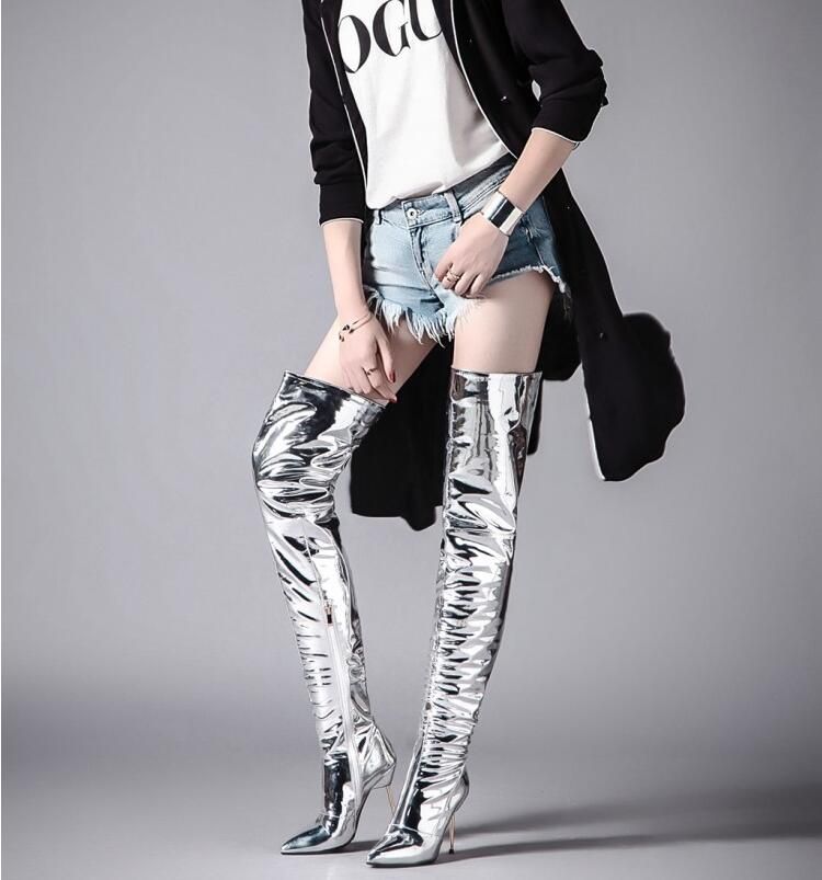 silver thigh boots