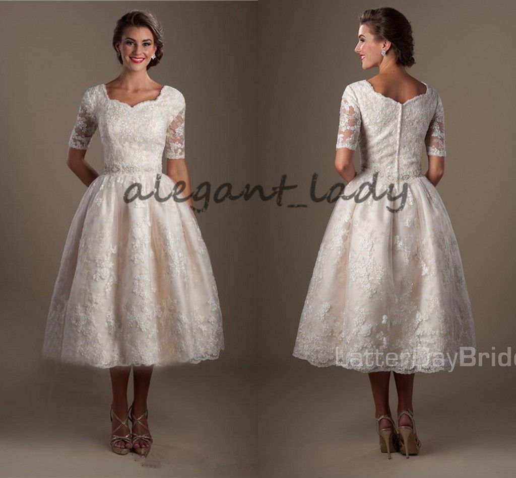 modest tea length wedding dresses