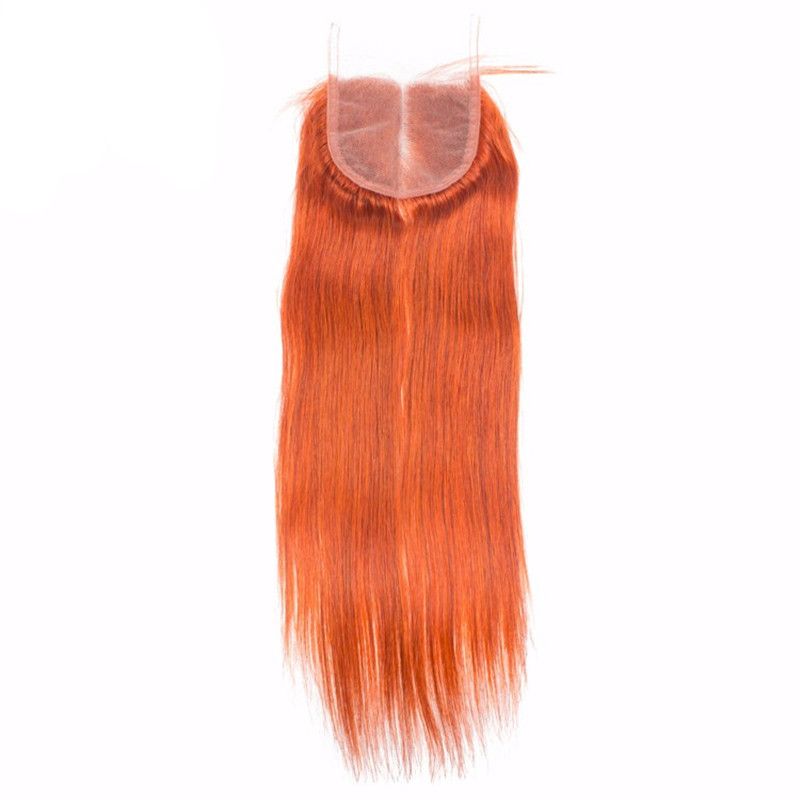 Orange Farbe Haar mit Spitze Schließung gerade Menschenhaar spinnt mit Spitze Schließung malaysische Jungfrau Remy Haar helle orange Farbe