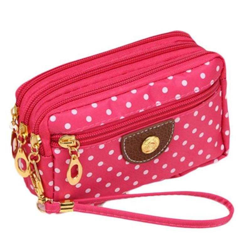 Fashion Women Canvas Wallet Purse Clutch Dot Printed Money Case Storage Bag Multi Pocket Zipper ...