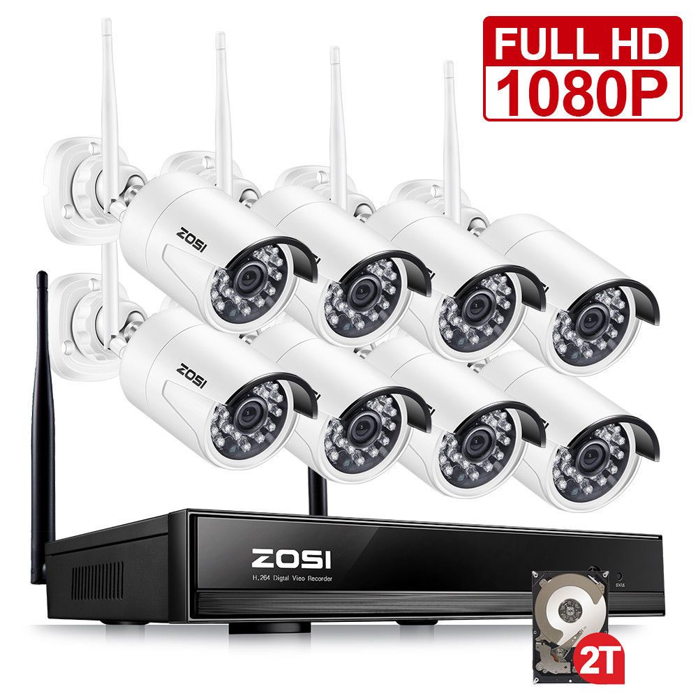 2021 ZOSI 8CH CCTV System Wireless 1080P HD NVR 2.0MP IR Outdoor