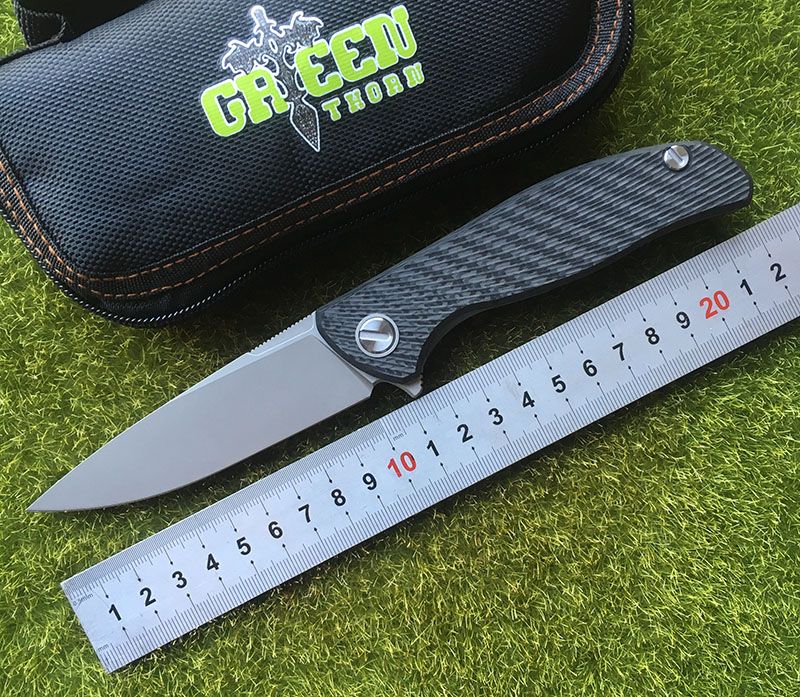 Green Thorn Hati 95 Flipper Folding Knife D2 Steel Bearing Titanium CF