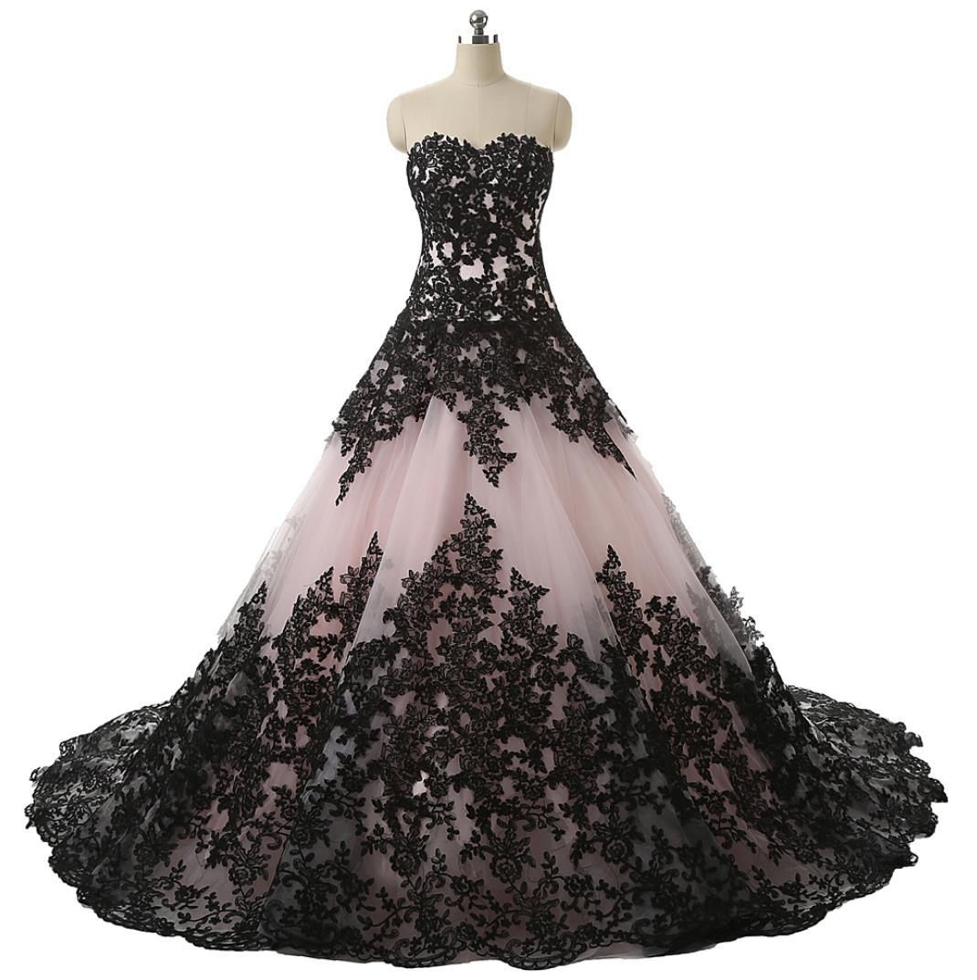 Real Picture Gothic Wedding Dresses Ball Gown Sweetheart Lace Applique