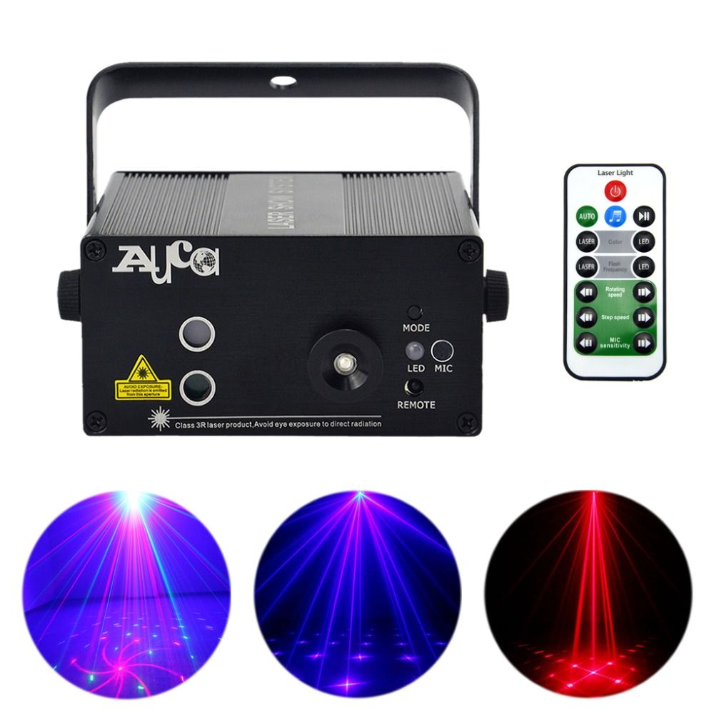 Mini 3 Lens 18 Patterns Red Blue Laser Projector 3W Blue LED Mixed