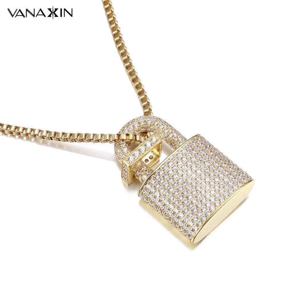 Whole Vanaxin Micro Paved Crystal Lock Pendant Necklace Women Whole Vanaxin Micro Paved Crystal Lock Pendant Necklace Women Men Silver Gold Color Fine Jewelry Hiphop Top Quality Cz Gift Y1891908 Locket