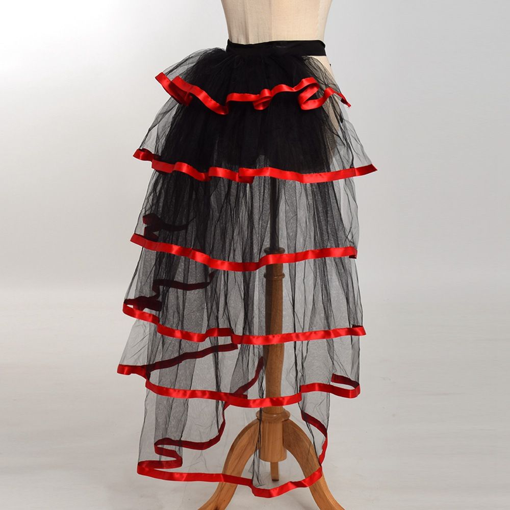 Black Tiered Tulle Tutu Skirt Bustle Costume for Women Gothic Victorian Steampunk Black Overskirt White/Red/Purple