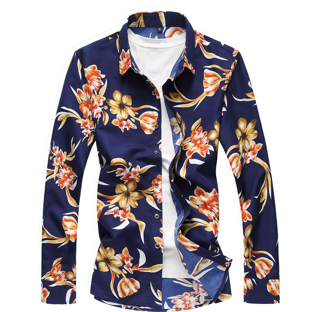 2021 M 7XL Floral Shirt Male Long Sleeves Blouse Flower Design Fashion