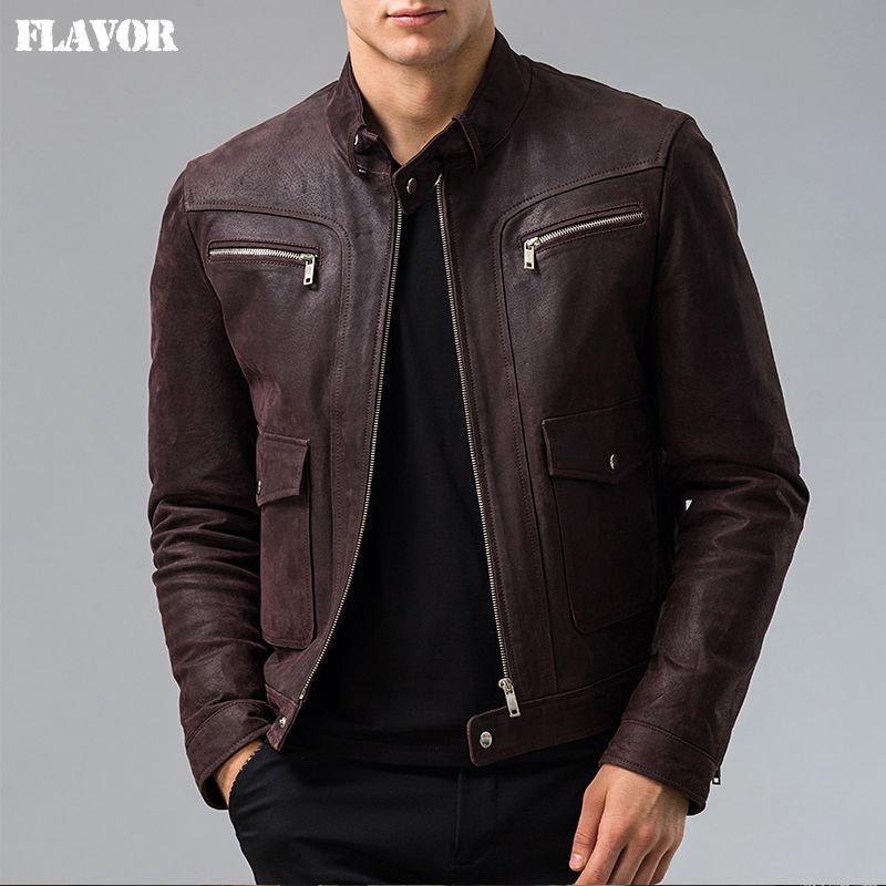 Men S Genuine Leather Jacket Pigskin Real Motorcycle Coat 6xl Big Size