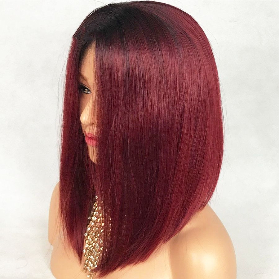 Charming Short Bob Black Root Burgundy Red Color Ombre Hair Lace Front Wigs With Natural Hairline Synthetic Lace Front Wigs For Black Women Canada