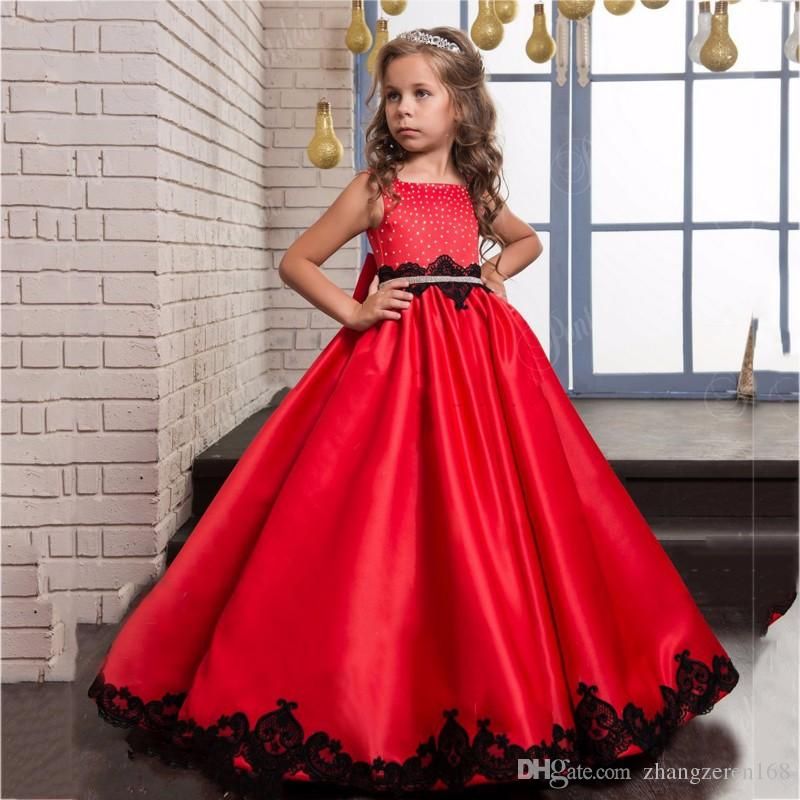 Black Appliques Flower Girl Dress