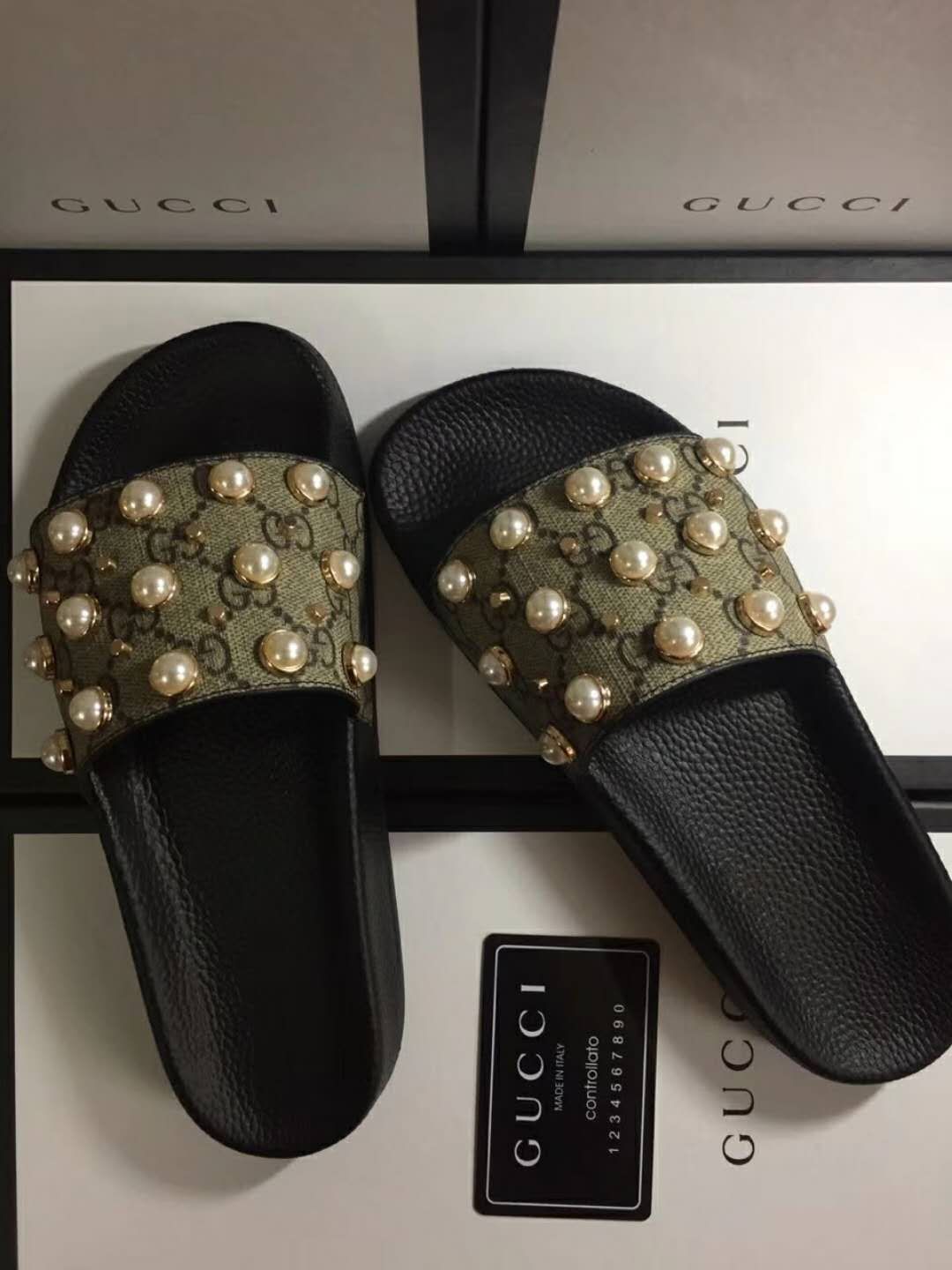 gucci flip flops pearls