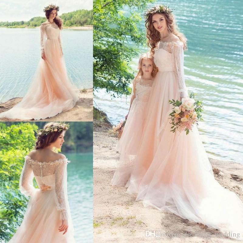 compre vestidos de novia de hadas rosados estilo rural hombro