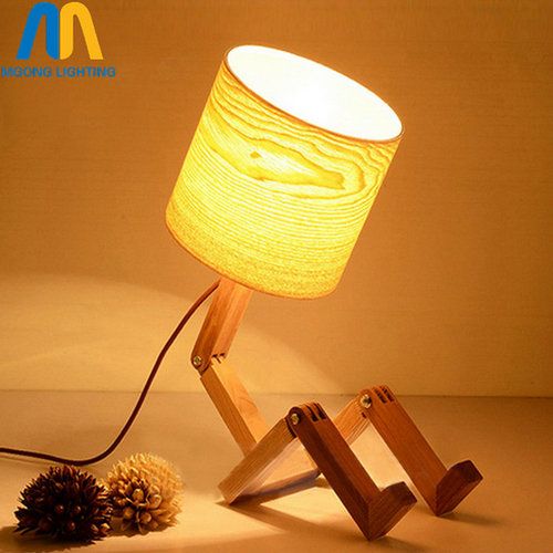 Modern Wood Robot Table Lamps For Living Room Bedside Bedroom Switch Led Desk Vintage Lights E27 110v 220v For Decor