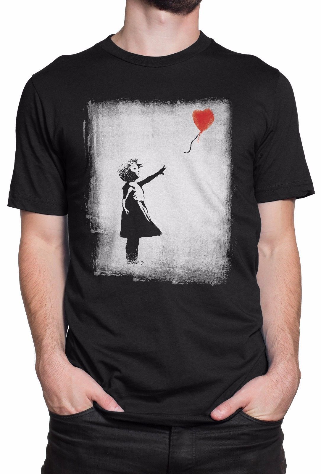 Designer Mens Printed T-Shirt Short Sleeve Tee Top for Male Banksy Balloon Girl