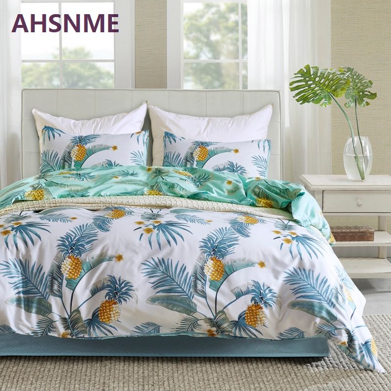 Ahsnme Rainforest And Gold Pineapple Bedding Set American Size Ahsnme Rainforest And Gold Pineapple Bedding Set American Size Suitable For King Queen Twin Very Soft Quilt Cover Home Textiles 100 Cotton Comforter Sets